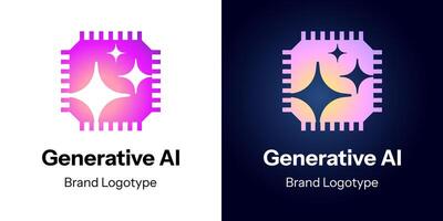 Futuristic AI logo featuring microchip with digital networking connections. illustration symbol artificial intelligence, machine learning and innovation. Ideal for tech branding or LLM concept vector