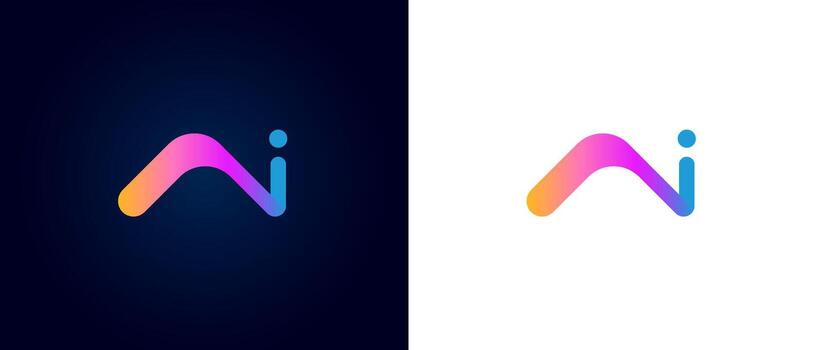 Modern AI monogram logo with futuristic design and gradient colors. Stylish emblem with digital elements, tech connections and electronic symbols. Artificial intelligence and innovation representation vector