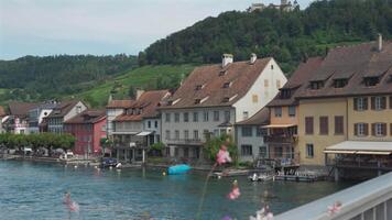 Stein am Rhein, Switzerland. Stein am Rhein ist eine Kleinstadt westlich des Bodensees im Nordosten der Schweiz. Small town west of Lake Constance in northeastern Switzerland in summer. video