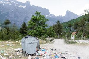 garbage on the mountain, Theti National park in Albania. photo