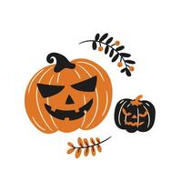 cartoon pumpkins with grissassa halloween celebration stickers, flat style illustration vector