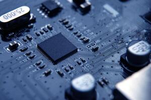 chip board and processor technology digital close up photo