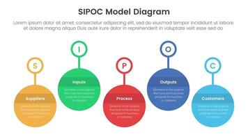 sipoc infographic template banner with timeline big circle outline badge up and down with 5 point list information for slide presentation vector