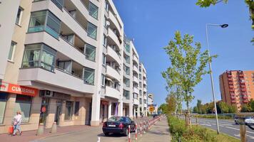 Warsaw, Poland. 24 August 2024. Ursynow district intensive residential developments in this modern residential buildings and and wide streets with pedestrian and car traffic near Las Kabacki Forest. photo
