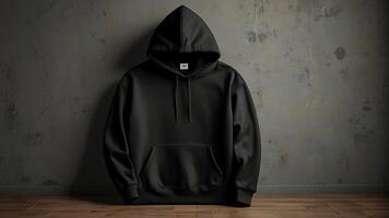 Blank hoodie mockup .Blank sweatshirt black color preview template front and back view on white background. crew neck mock up isolated on white background. Cloth collection. photo
