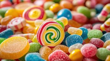 Pile of variety of rainbow candies photo