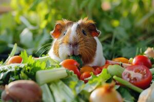 Cute Guinea Pig Enjoying Fresh Vegetables in a Laboratory photo