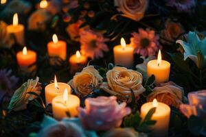 Funeral Tribute with Candles and Flowers photo