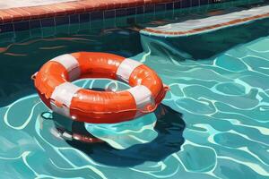 Floating Safety Ring in the Pool, Offering Lifesaving Protection and Essential Rescue Equipment for Swimmers photo