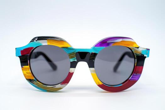 multicolor miedoso estilo Gafas de sol con vibrante patrones, Perfecto para haciendo un negrita Moda declaración foto