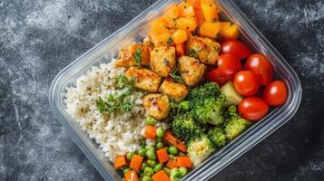 Food container with a meal inside. photo