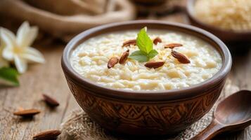 Traditional Indian Kheer, a Rice Pudding Dessert, photo