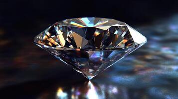 A diamond resting on a gleaming surface. photo