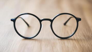 A set of black round eyeglasses with transparent lenses. photo