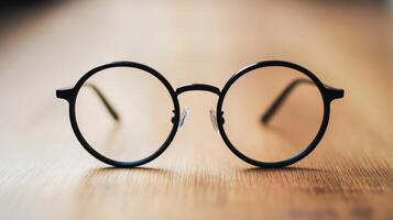 A pair of black circular glasses featuring clear lenses. photo
