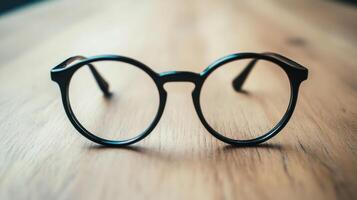 A pair of black circular glasses featuring clear lenses. photo
