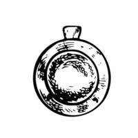 The pendant is round with a stone. Jewelry. A black and white graphic illustration made by hand. Isolate on a white background. The design element of a flyer,banner, poster. vector