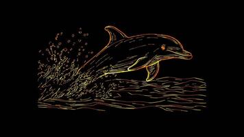 Neon frame effect,Smiling Dolphin A dolphin jumping out of the water with a big, happy smile. on black background video
