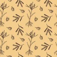 Hand drawn seamless pattern with edible Sweet almond chufa. Repeating background with Cyperaceae, sweet oatmeal, Cyperus esculentus. Food and harvest. Design element for wrapping, label, paper vector