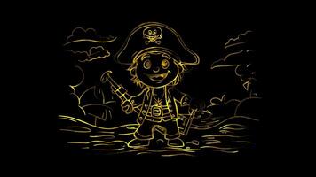 Neon frame effect,Pirate with a Wooden Leg and a Smiling Face on black background video