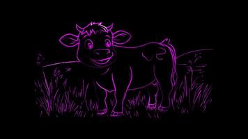 Neon frame effect,Happy Cow on black background video