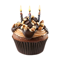 Deliciously Detailed Cupcake with Candles, Nuts, and Chocolate Isolated for Product Banners png