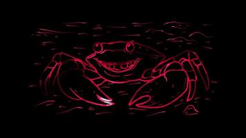Neon frame effect, crab with a friendly grin and big on black background video
