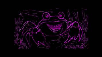 Neon frame effect, crab with a friendly grin and big on black background video
