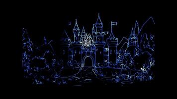 Neon glow effect Enchanted Castle on black background video