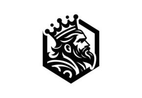 King Logo.King Icon.King with Crown in Hexagonal Logo On White Background vector