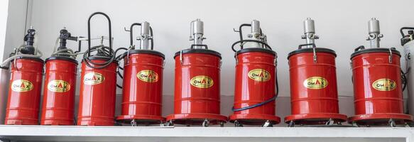 BAKU, AZERBAIJAN - May 20, 2022. Electrical equipment, high-pressure devices for washing cars by Omax are on sale in the store photo