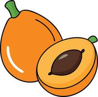 Cartoon illustration of loquat with leaves,showcasing simple, minimalistic,stylized ,colorful design.ideal for food-related designs or healthy eating themes. vector