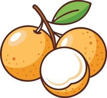 Cartoon illustration of longan with leaves,showcasing simple, minimalistic,stylized ,colorful design.ideal for food-related designs or healthy eating themes. vector