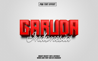 3D text effect Garuda Indonesia in red with white outline and shadow. psd