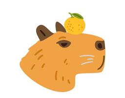 Capybara's head in profile with tangerine funny flat illustration isolated on white. vector