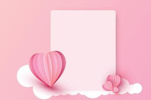 Paper cut elements in shape of heart on rectangular frame has free space.and pink sweet background. symbols of love for Happy Valentine Day, birthday greeting card design. vector