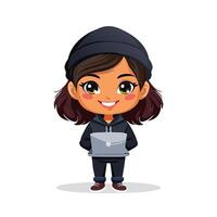 Hacker Cute Worker Job Profession Professional Occupation Cartoon Character vector