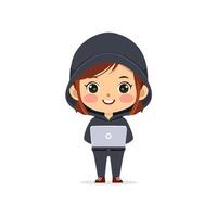 Hacker Cute Worker Work Job Professional Occupation Cartoon Character vector