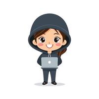 Hacker Cute Worker Work Profession Professional Occupation Cartoon Character vector