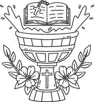 Baptism Font and Bible with Flower Wreath Isolated vector