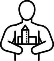 Person and a blueprint of a skyscraper symbolizing urban development in double exposure with copy space. concept as A person intertwined with a skyscraper bluepr vector