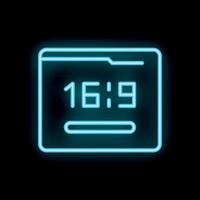 Neon icon of 16,9 aspect ratio displaying loading bar vector