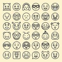 Set of emotion icons with round-line style, featuring various emoji symbols. Includes smiles, frowns, and more. Perfect for chat apps, social media, and design projects. vector