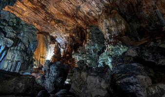 Cave formations illuminated within Grutas de Cacahuamilpa National Park in Mexico photo