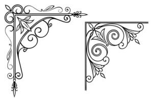two ornamental corner brackets, one with a scroll and the other with a scroll vector