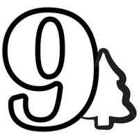 simple number nine design with Christmas design, namely Christmas tree drawn in black outline, for Christmas designs, patterns or posters vector