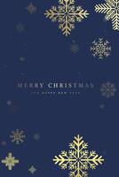gold snow flakes on blue background. Elegant snow with A Merry Christmas and Happy New Year text for greeting card. A snow flakes premium banner design vector