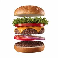 A 3D-rendered hamburger against a white background with a clipping path applied photo