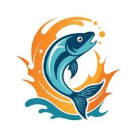 Leaping Fish Midair - Dynamic Aquatic Wildlife Illustration for Ocean and Nature Art vector