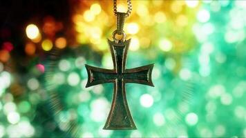 Christianity Religion Symbol Cross for Pray and Colorful Bokeh photo